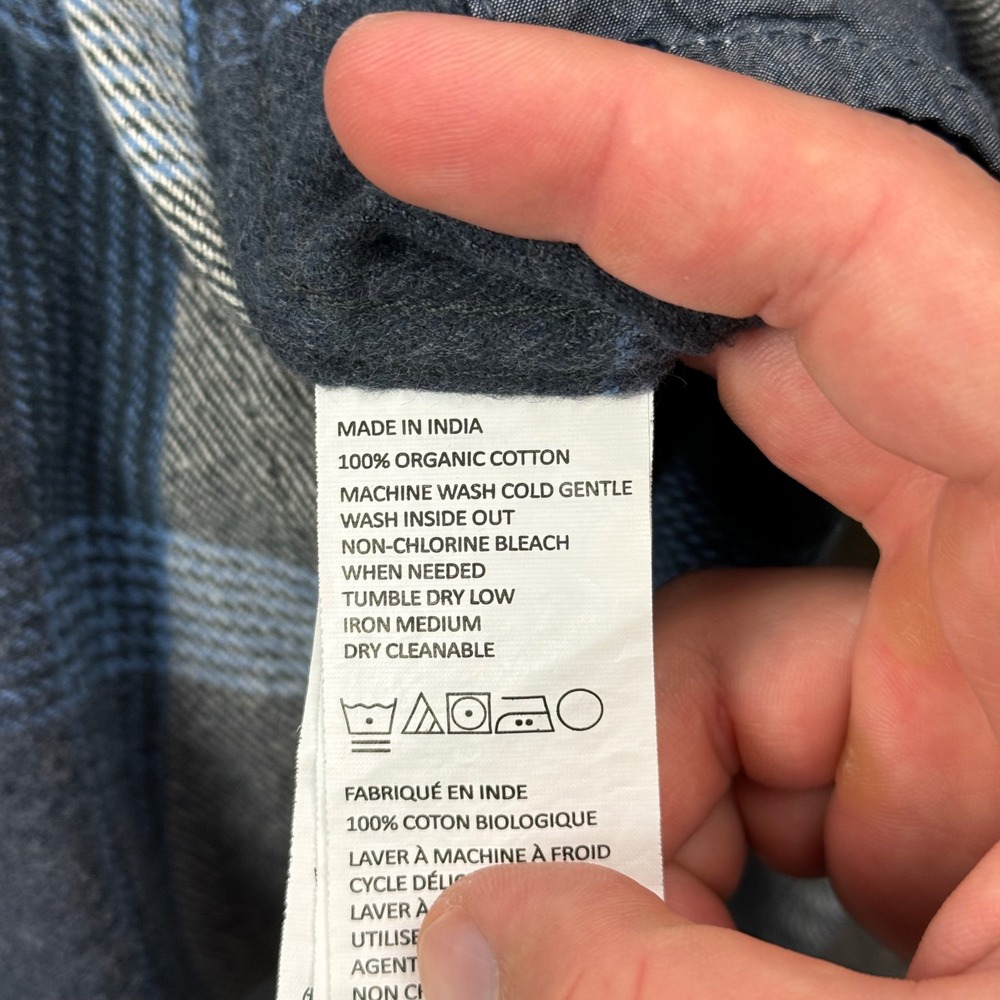 Prana Flannel Shirt Women Large Blue Plaid Golden Canyon Button Front Outdoors - Picture 7 of 12